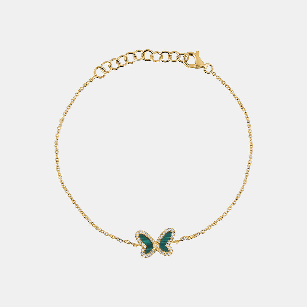 Diamond Gemstone Butterfly Bracelet - 14K Yellow Gold