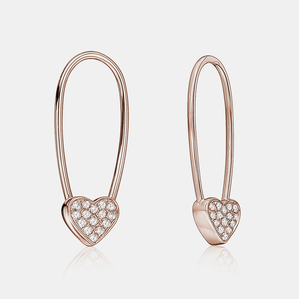  Boucles d'Oreilles en forme de Cœur en Diamant