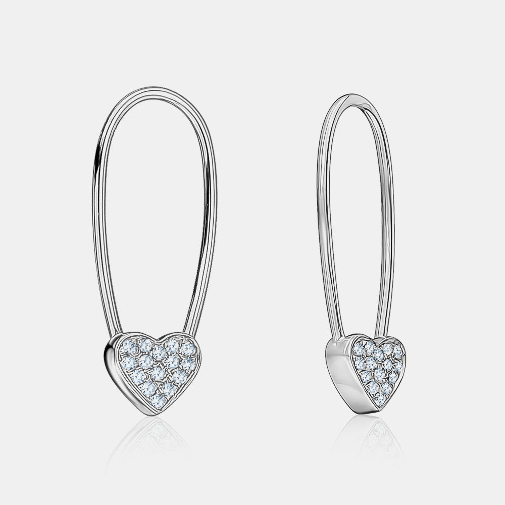  Boucles d'Oreilles en forme de Cœur en Diamant
