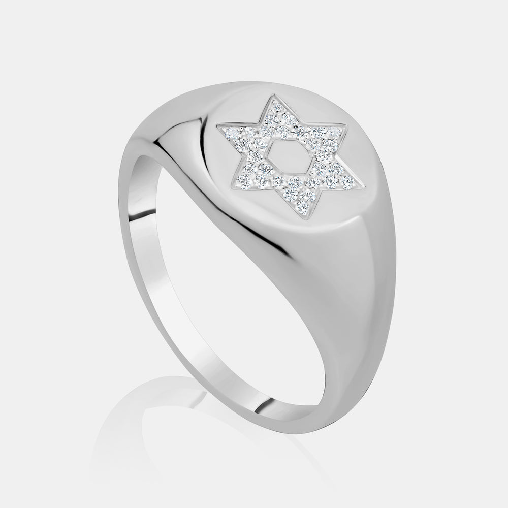 Star of David Signet Ring - 14K White Gold
