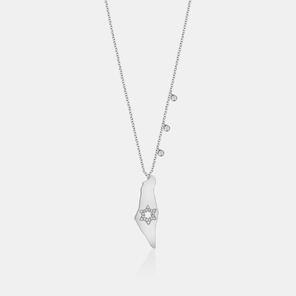 Diamond Map of Israel Necklace - 14K White Gold