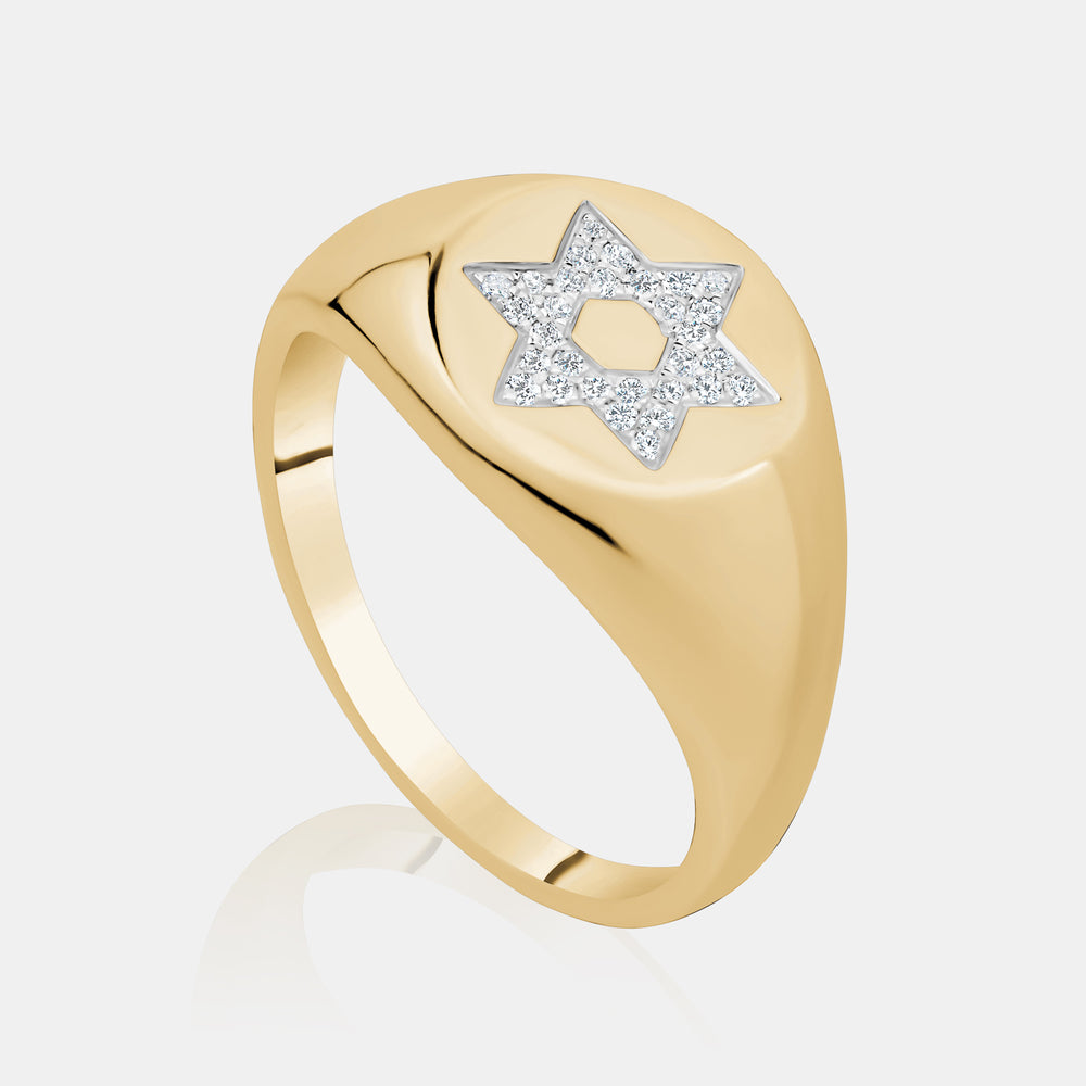 Star of David Signet Ring - 14K Yellow Gold