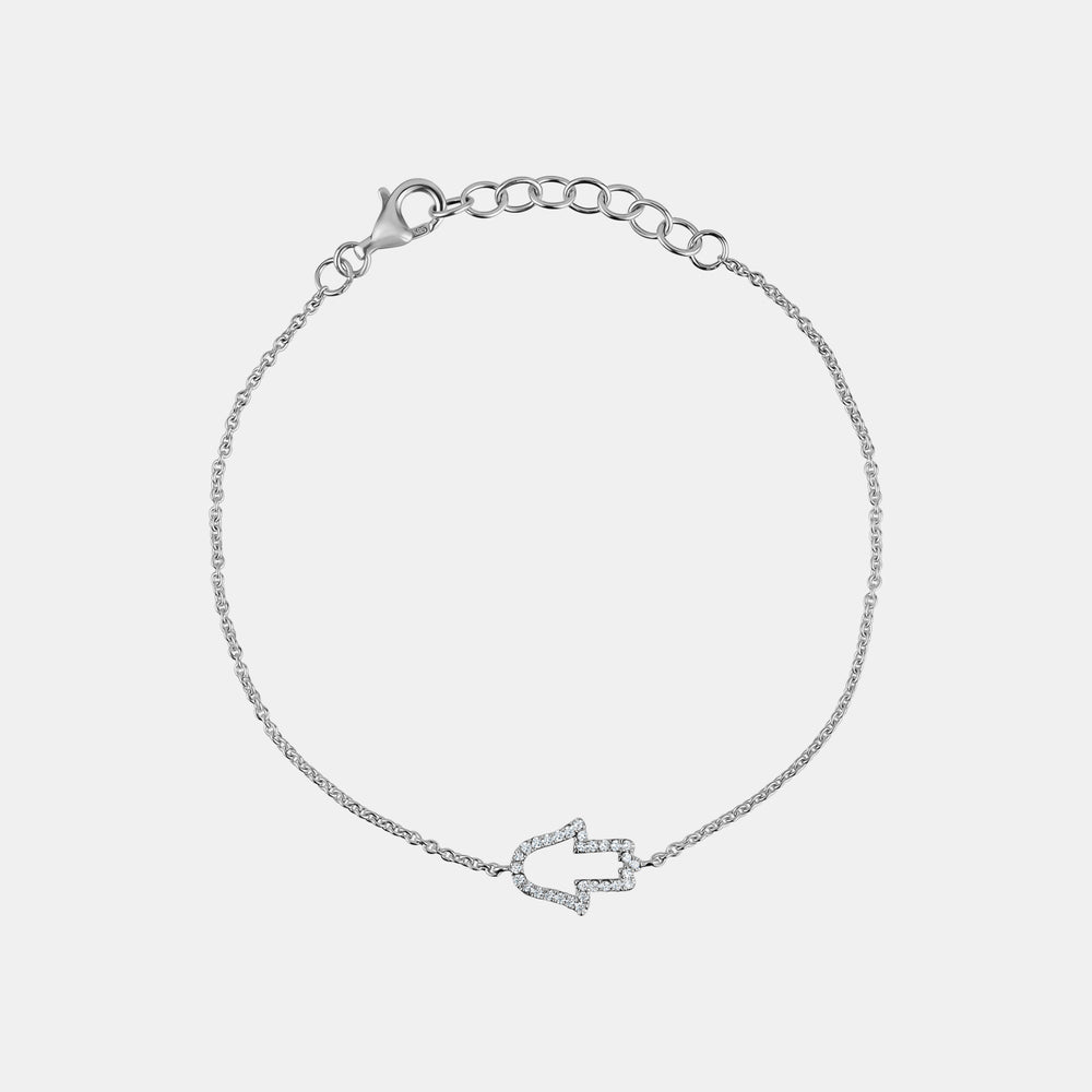Open Diamond Hamsa Bracelet - 14K White Gold