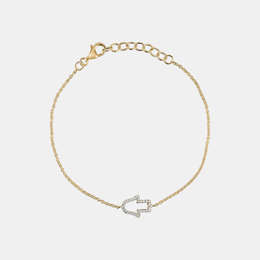 Open Diamond Hamsa Bracelet - 14K Yellow Gold