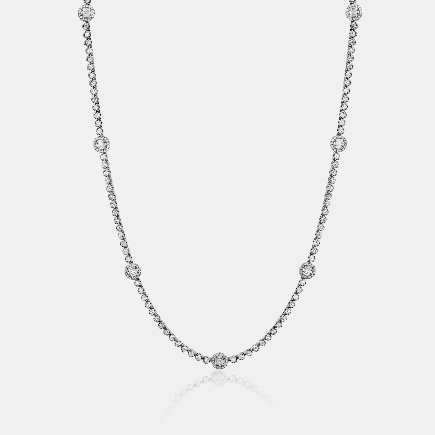 Diamond Station Baguette Tennis Necklace