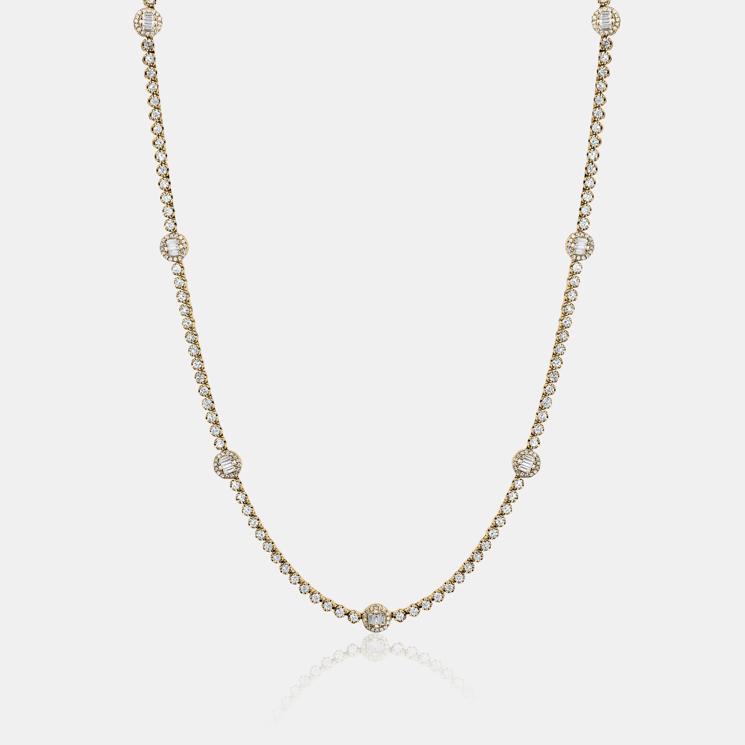 Diamond Station Baguette Tennis Necklace