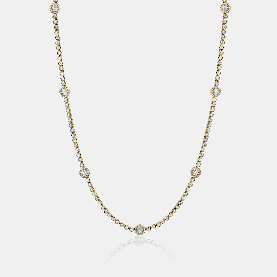 Diamond Station Baguette Tennis Necklace
