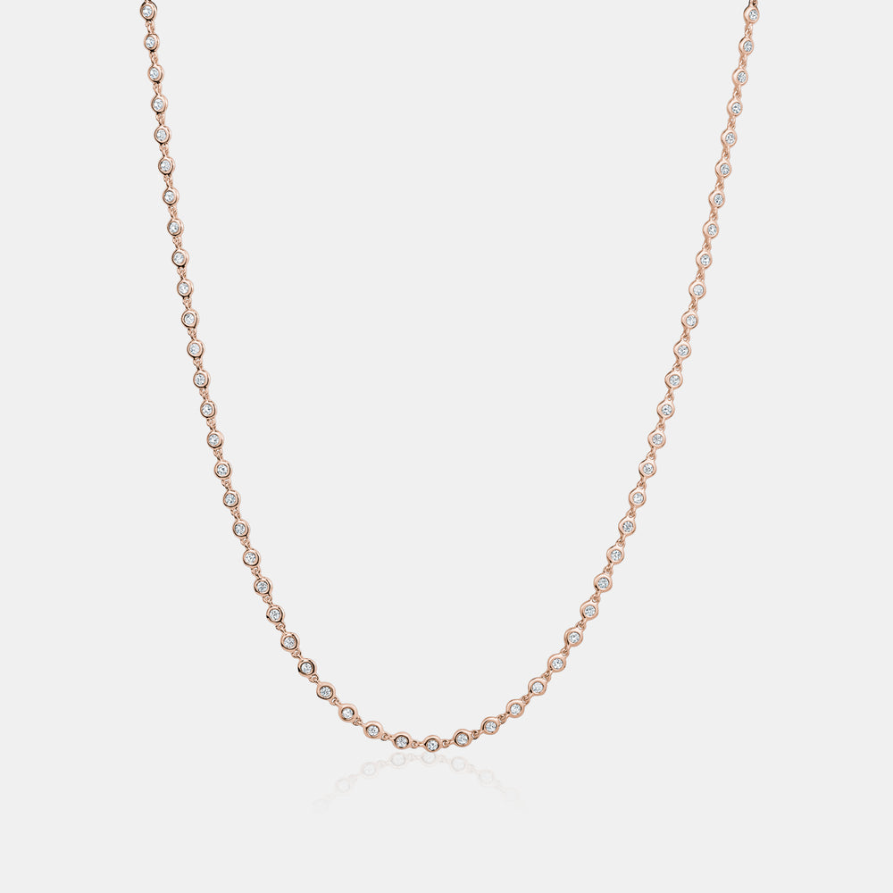 Bezel Set Diamond Necklace - 14K Rose Gold