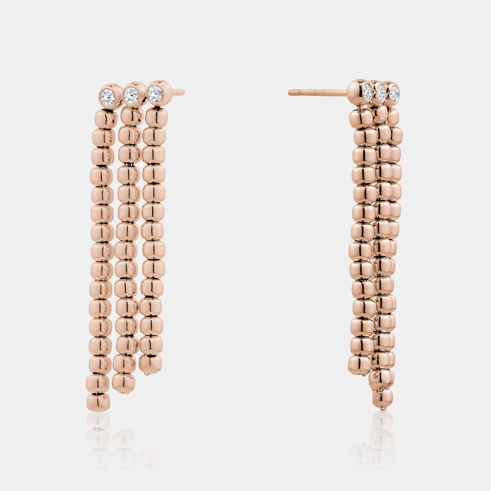 Gold Beaded Drop Earrings - 14K Rose Gold