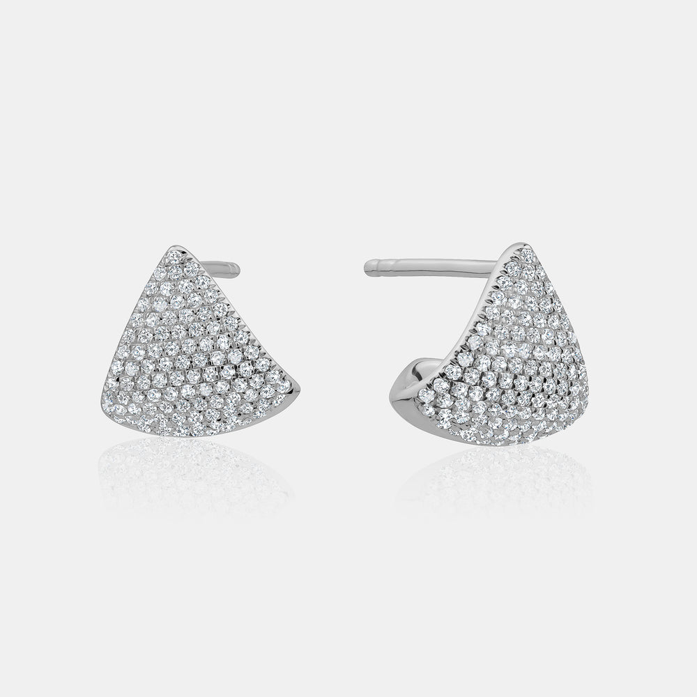 Pave Diamond Triangle Earrings - 14K White Gold