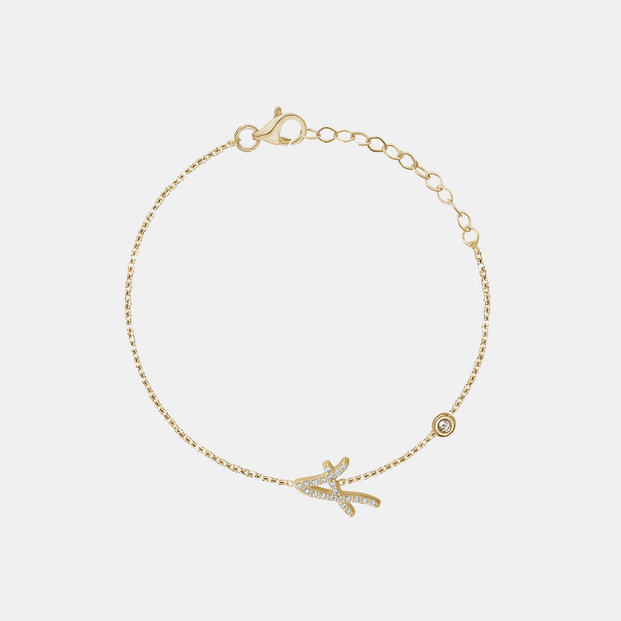 Bracelet d'initiales en cursive avec lunette en diamant