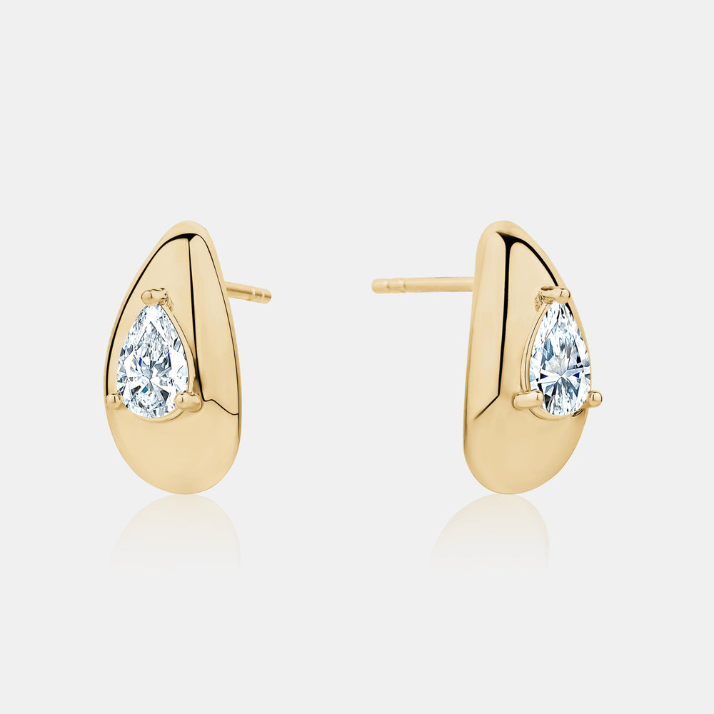 Lab Grown Tear Drop Puffy Earrings - 14K Yellow Gold
