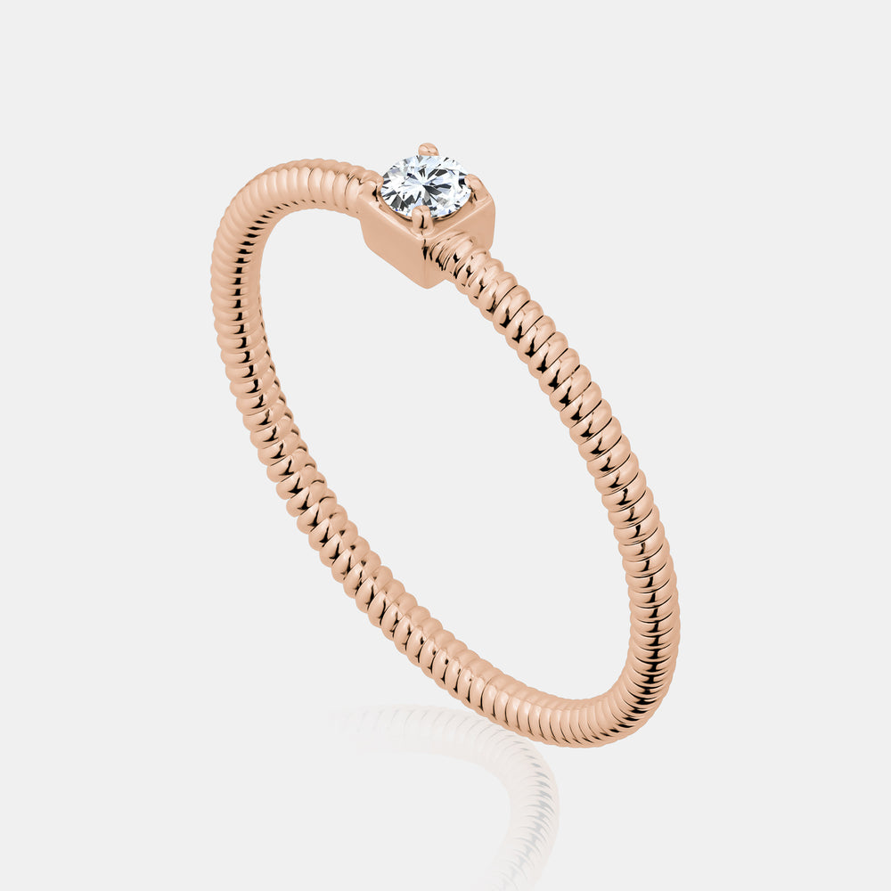 Omega Chain Round Diamond Ring - 14K Rose Gold