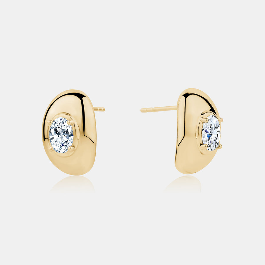 Lab Grown Oval Puffy Earrings