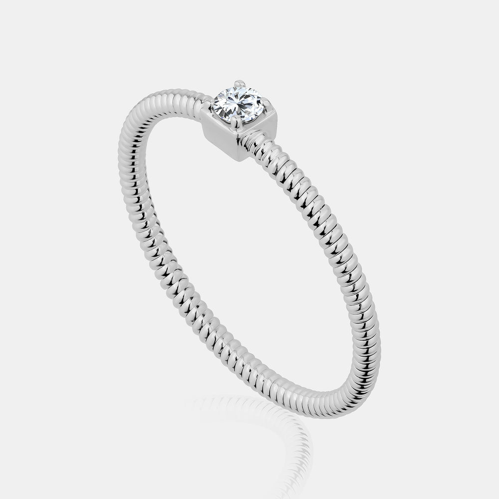Omega Chain Round Diamond Ring - 14K White Gold