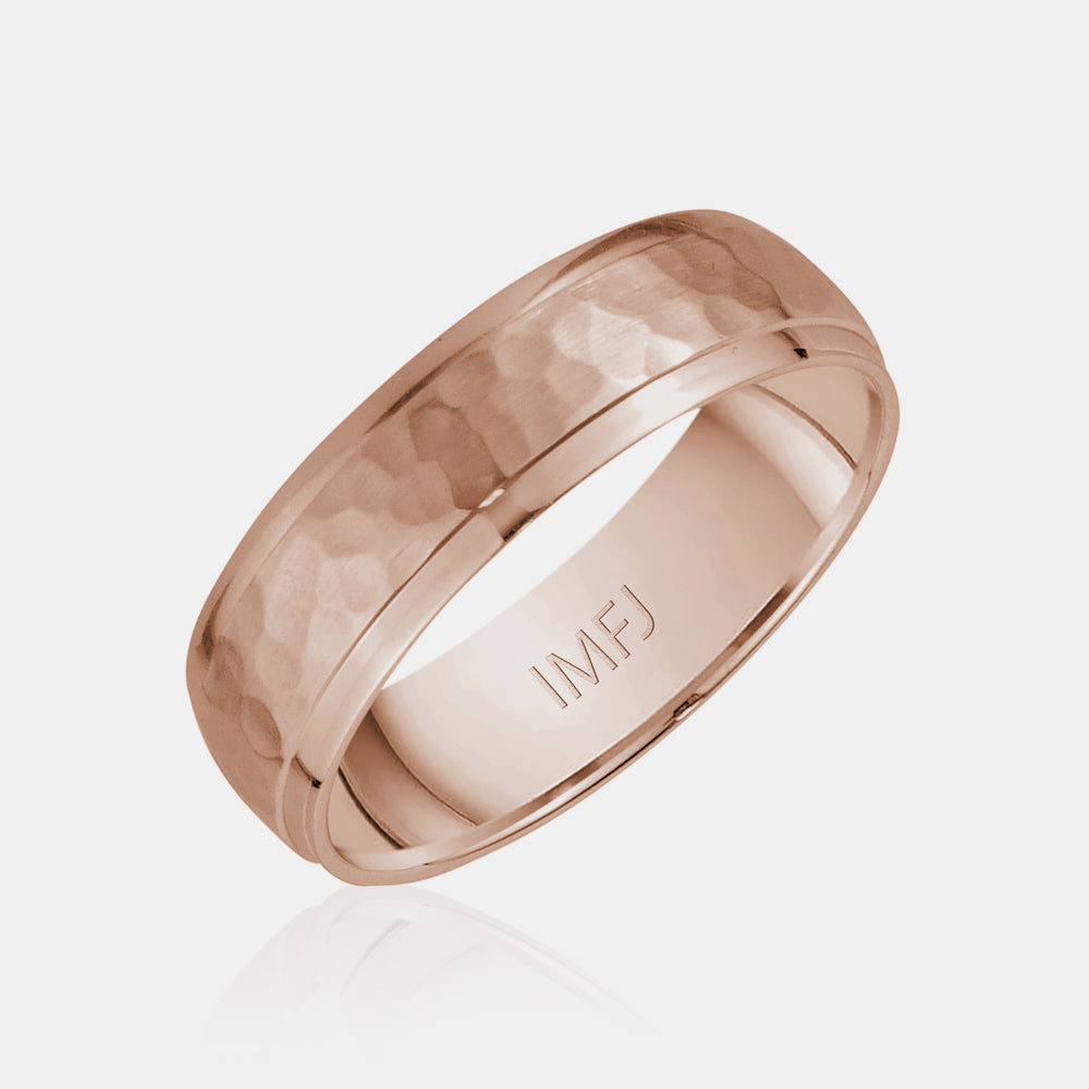 14K Brushed Hammered Center Wedding Band