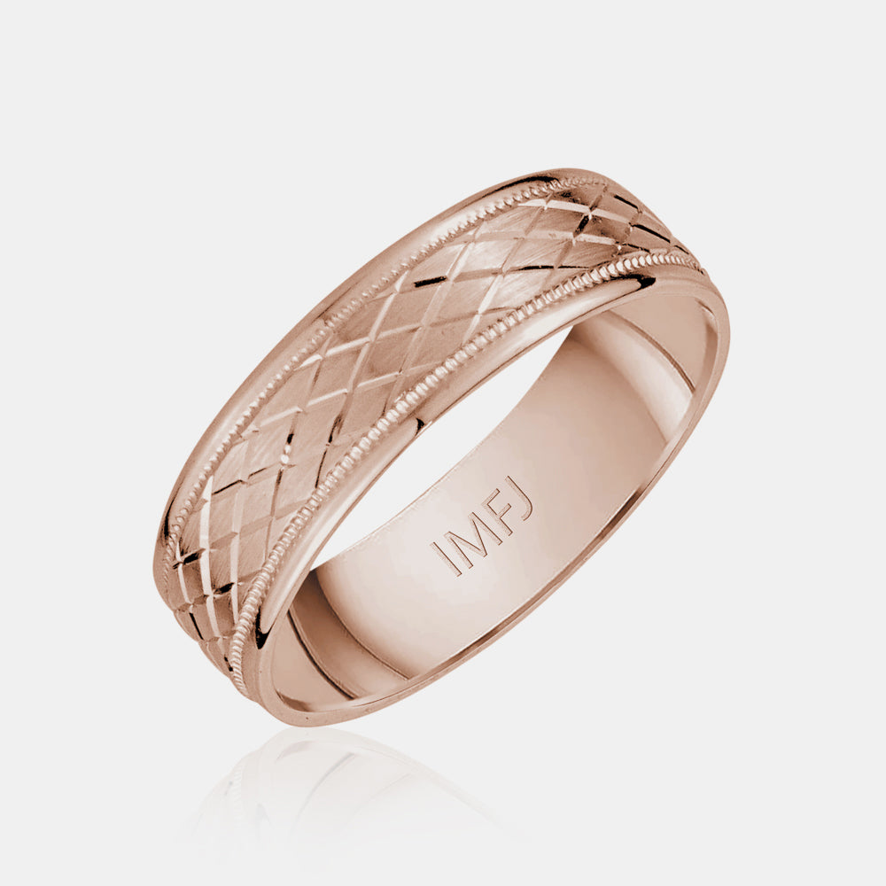 10K Diamond Shape Milgrain Edge Wedding Band