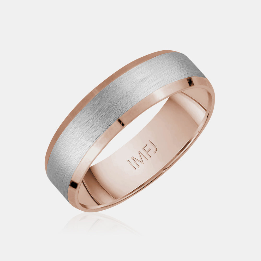 Anneau de mariage central brossé 10K bicolore