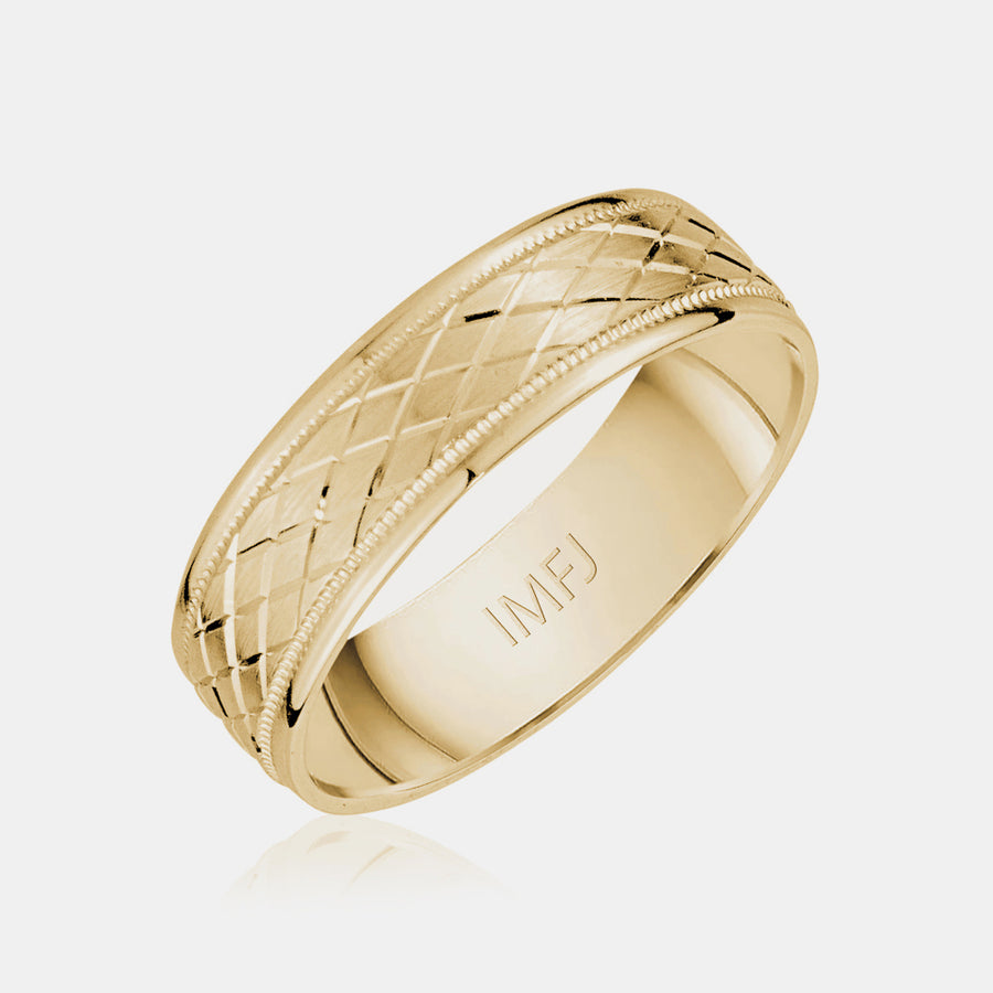 Alliance 18K en forme de diamant avec bordure à grains multiples