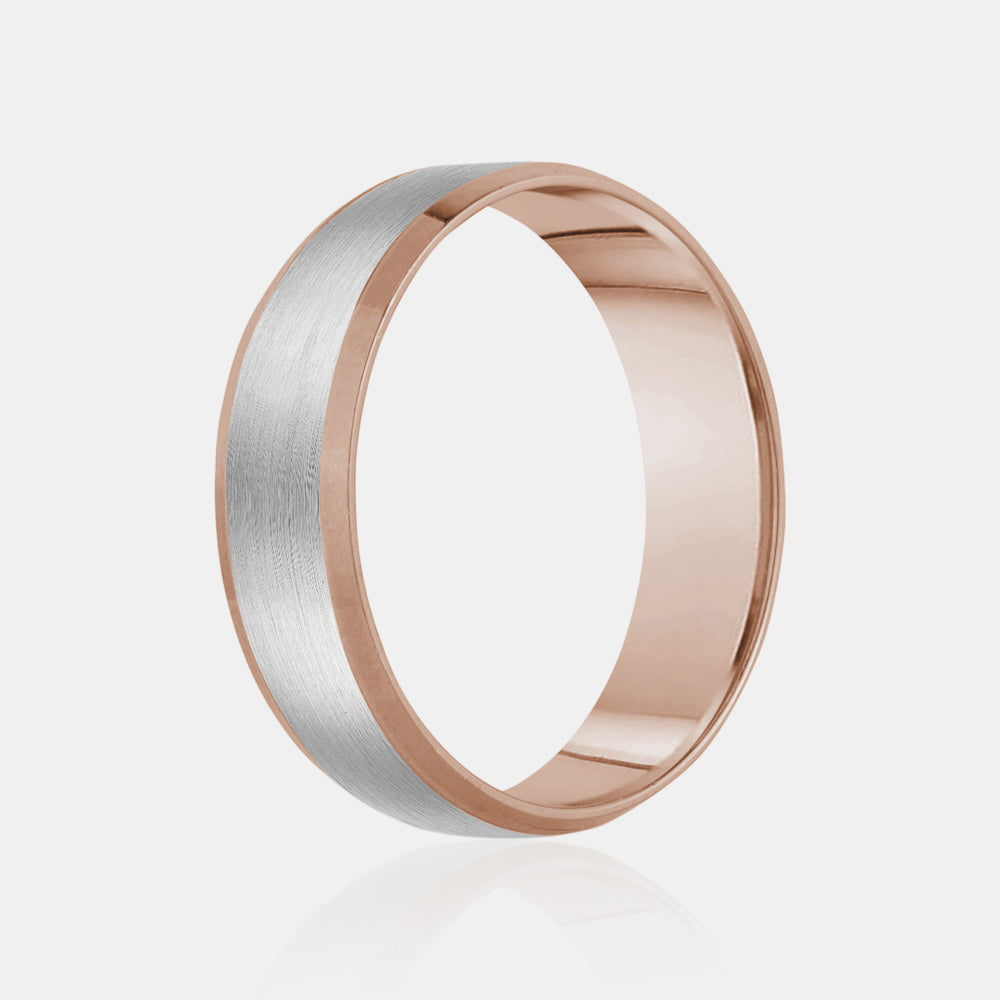 Anneau de mariage central brossé 10K bicolore