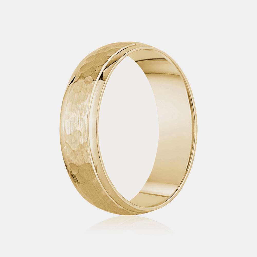 14K Brushed Hammered Center Wedding Band