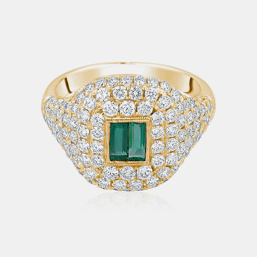 Bague pavée baguette en émeraude verte