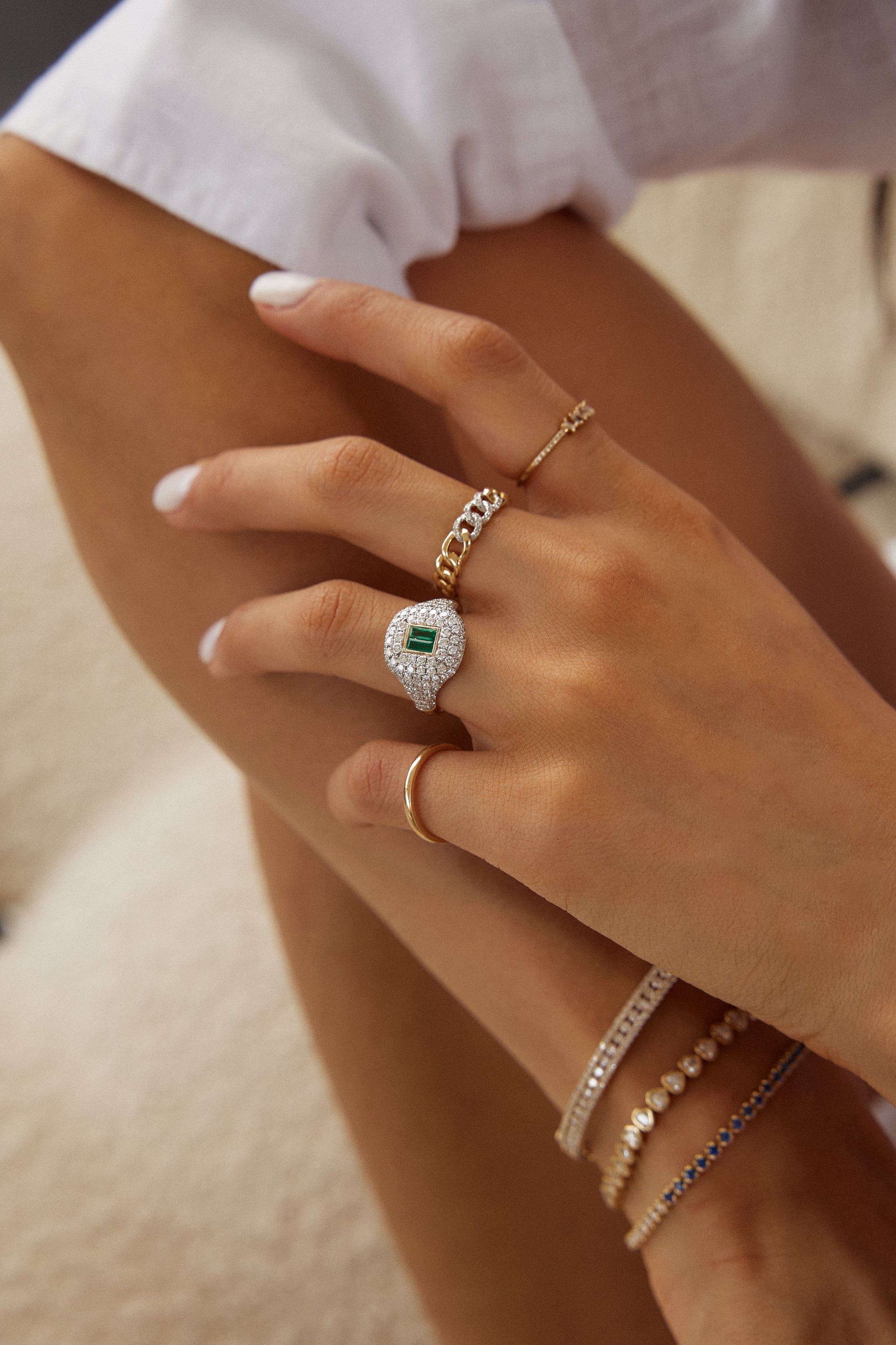 Green Emerald Baguette Pavé Ring