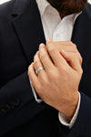 Alliance 14K avec symbole grec plat et bordure à grains multiples
