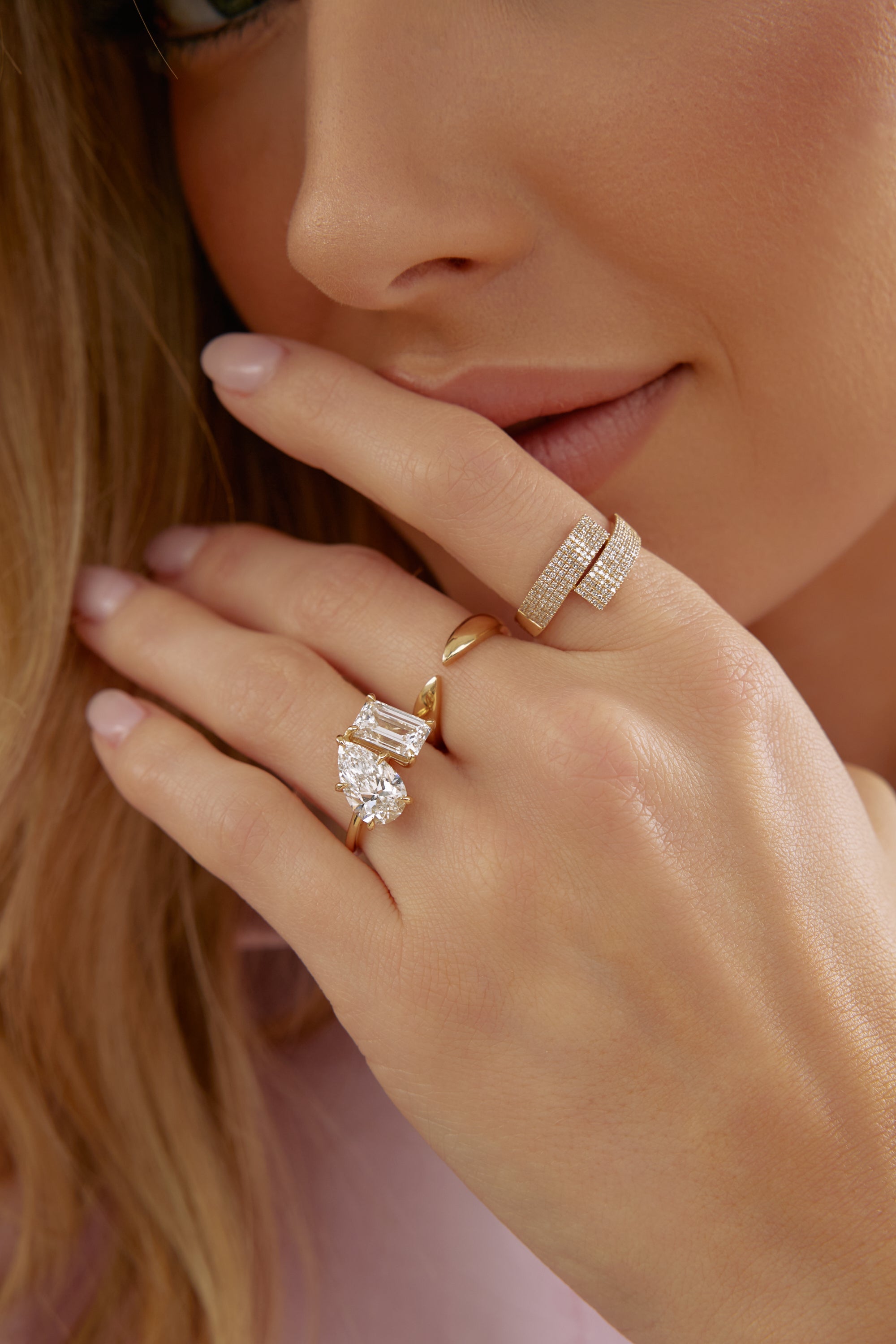 SOLD Lab Grown Pear & Emerald Cut Toi et Moi Engagement Ring