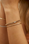 Bracelet à maillons cubains avec diamants en forme de coeur