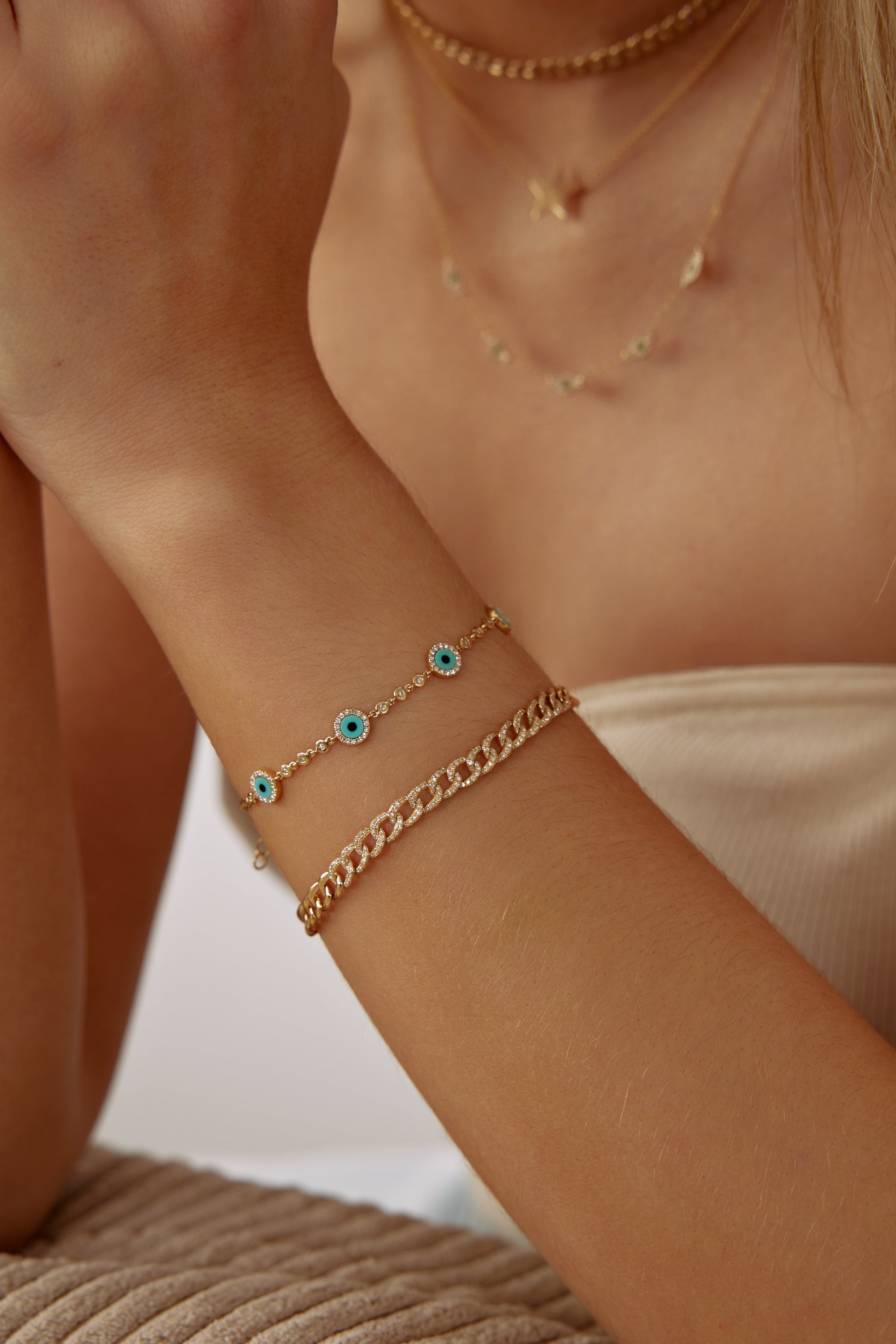 Bracelet Mauvais Oeil Turquoise avec Diamants