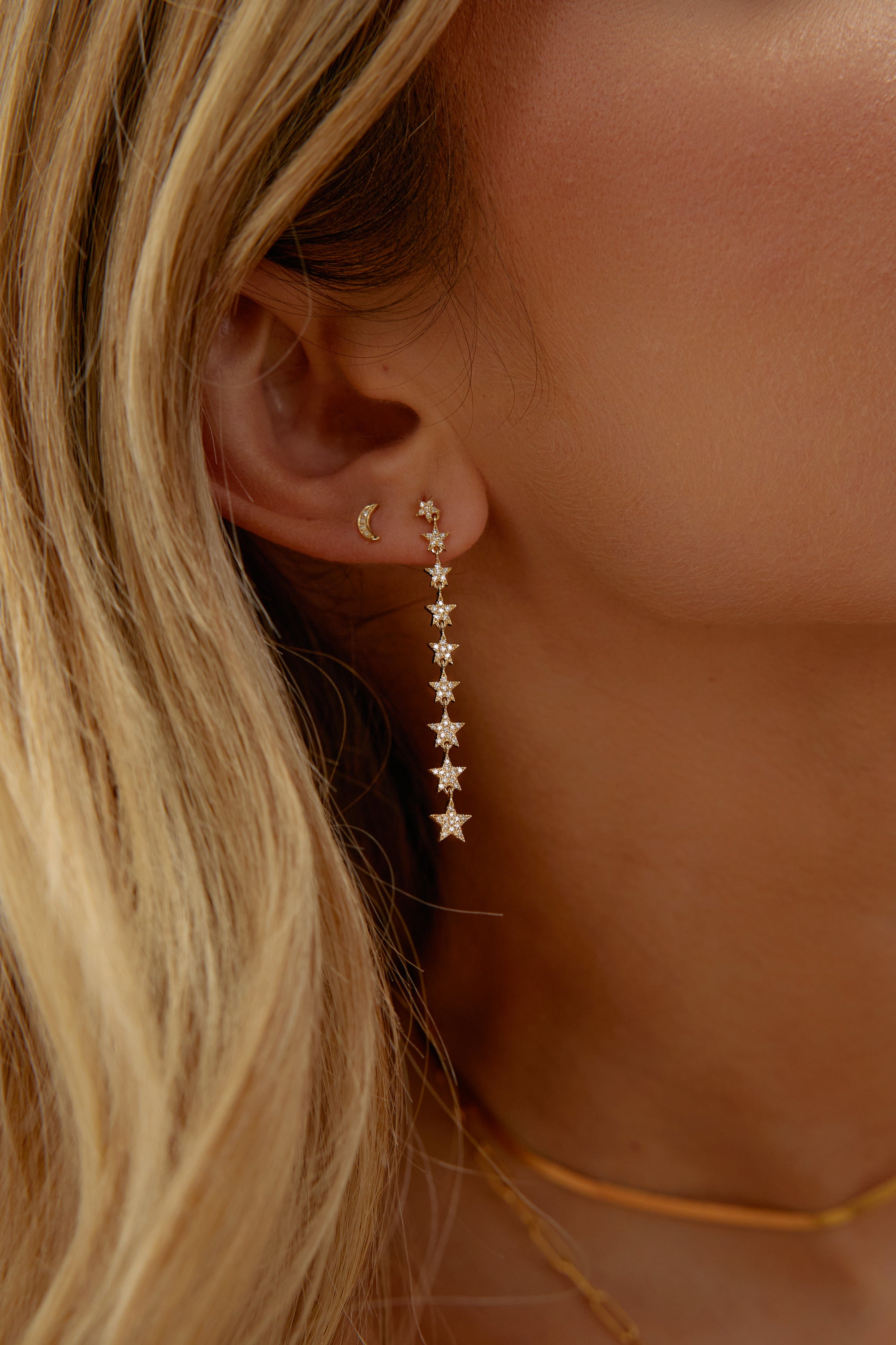 Boucles d'Oreilles Étoile pendante en Diamant