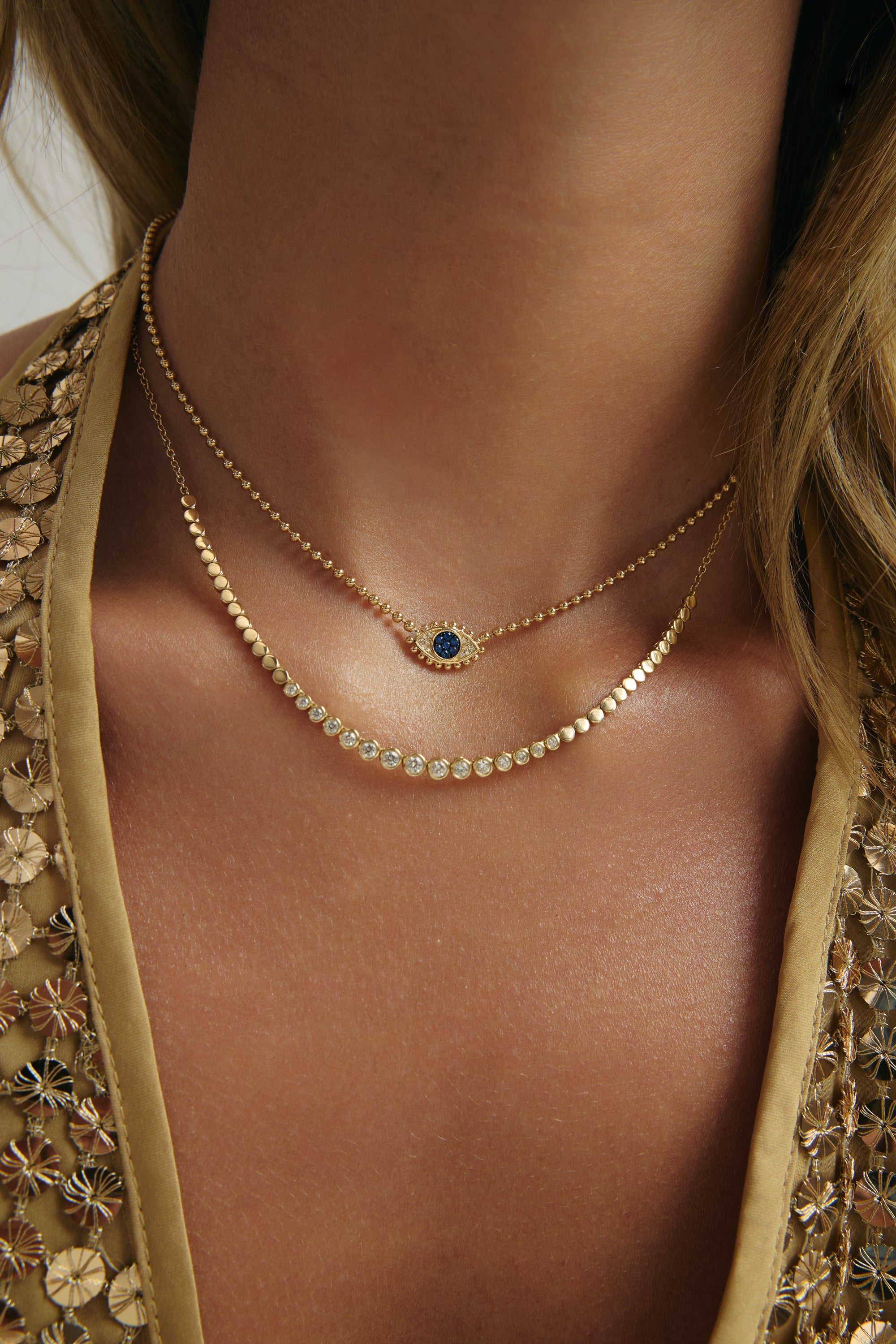 Diamond Sapphire Evil Eye Beaded Necklace