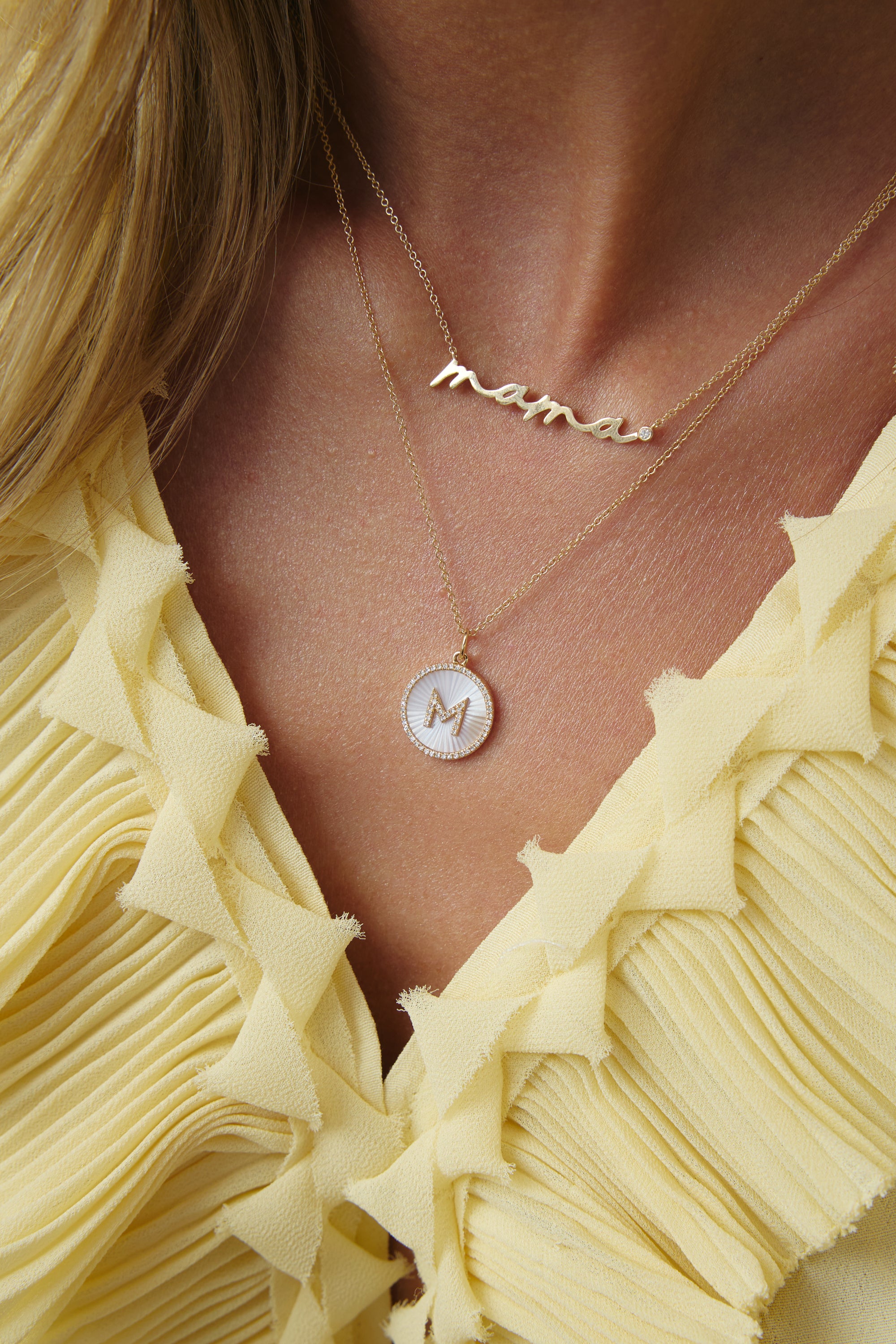Diamond Fluted Mother of Pearl Initial Necklace