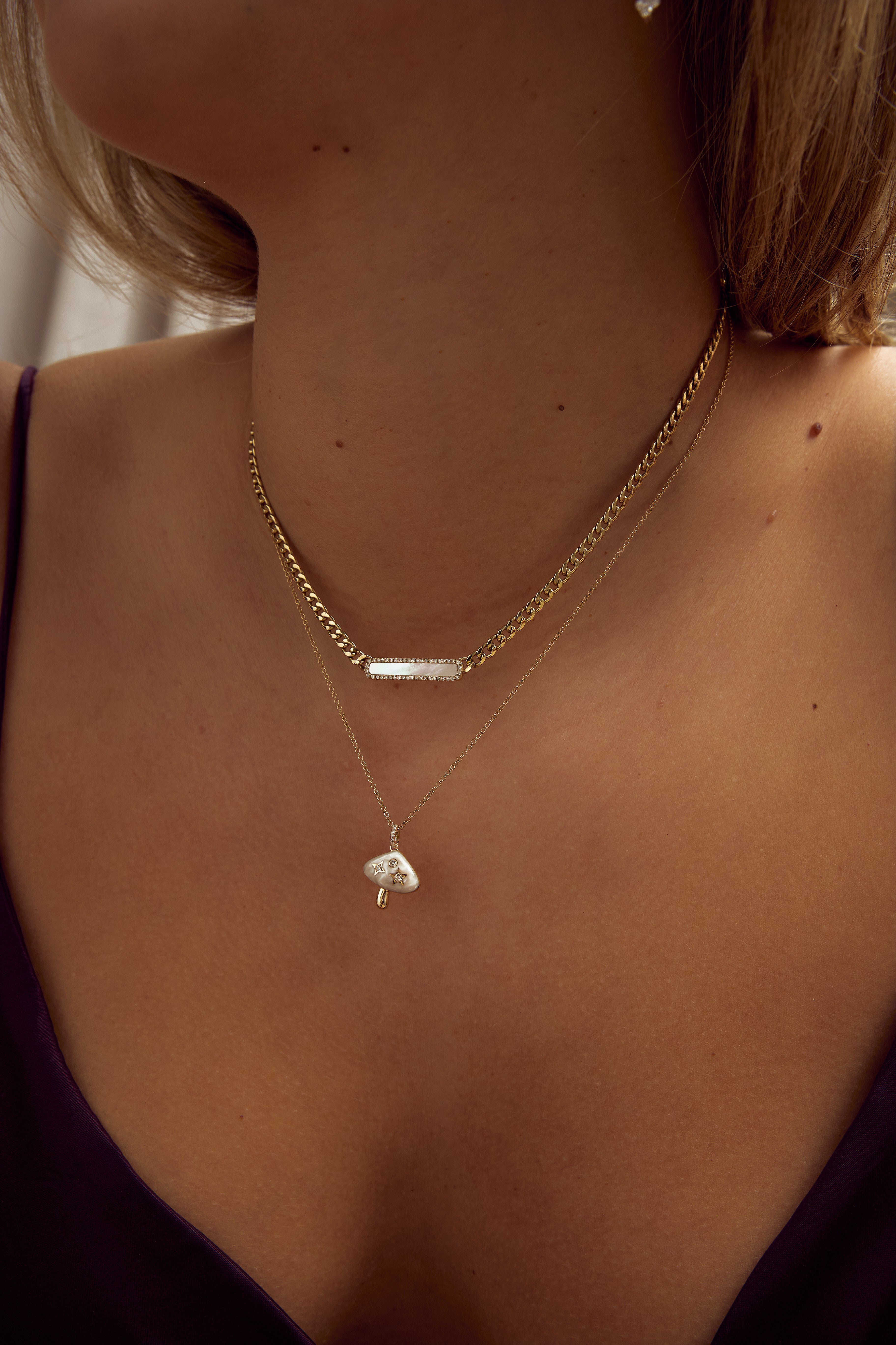 Mother of Pearl Mushroom Necklace
