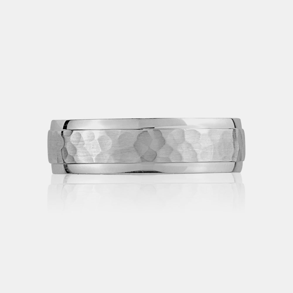 14K Brushed Hammered Center Wedding Band