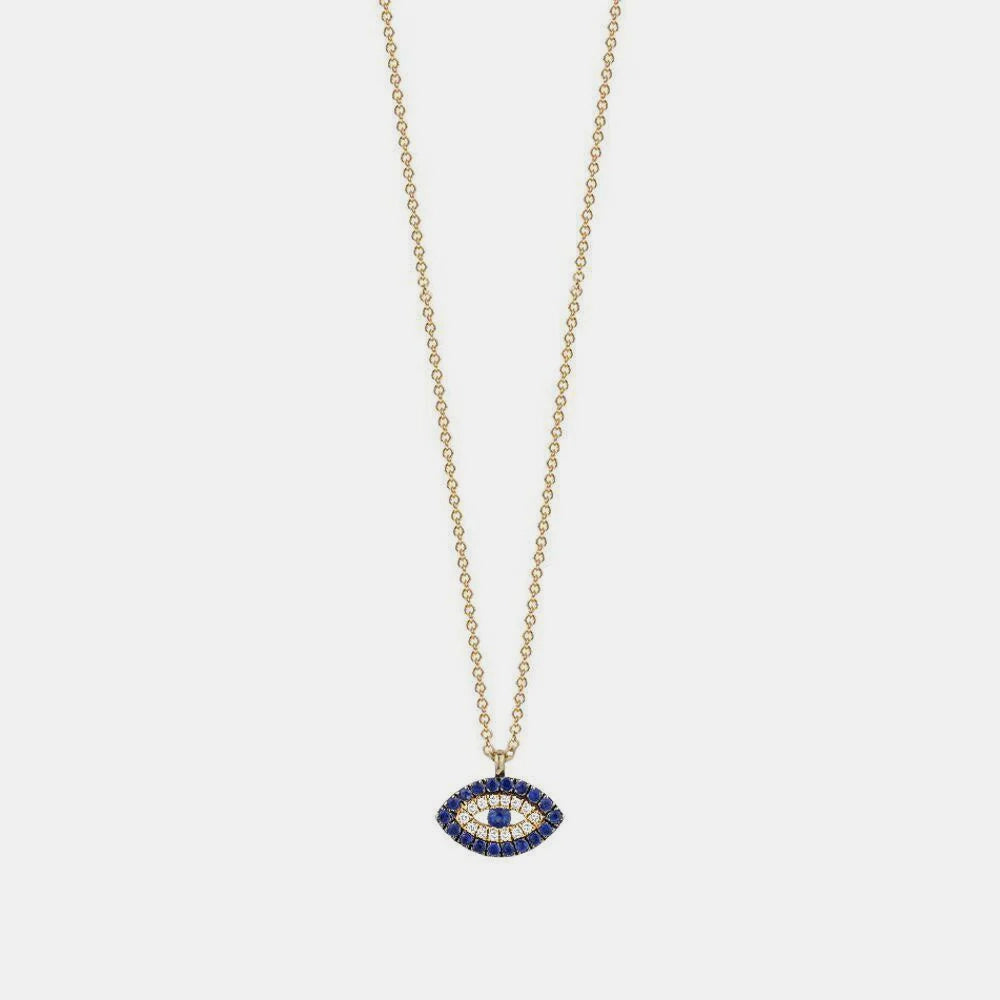 Diamond Evil Eye Sapphire Border Necklace