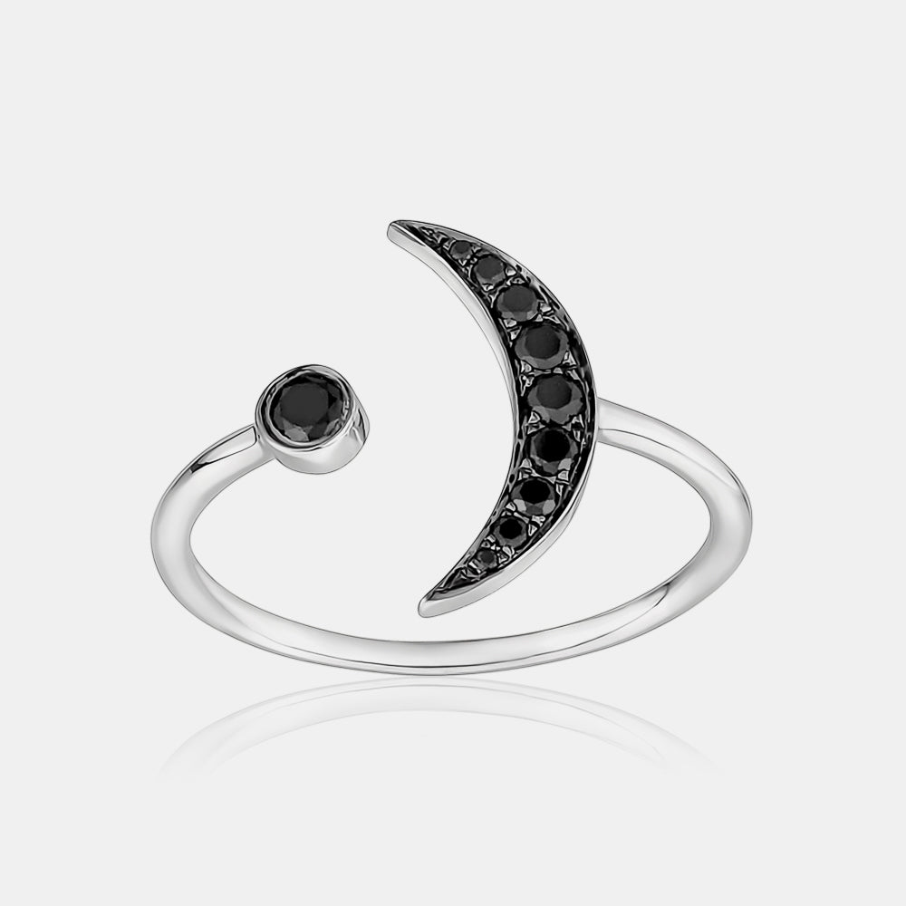 Black Diamond Crescent Moon Ring