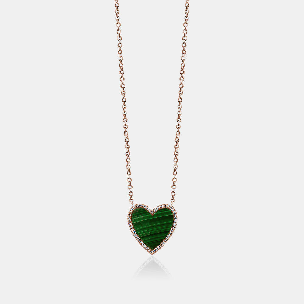Malachite Diamond Heart Necklace