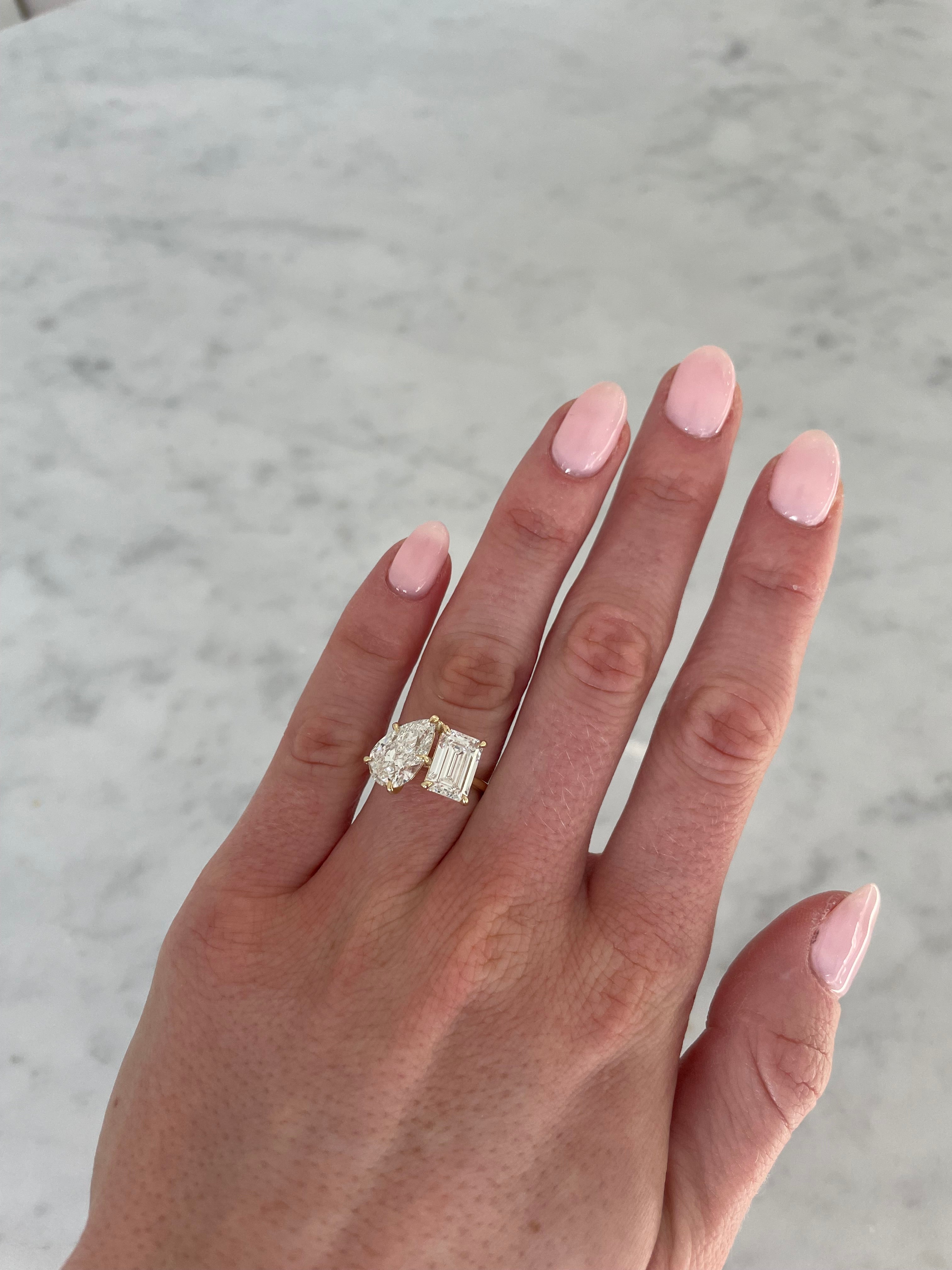 SOLD Lab Grown Pear & Emerald Cut Toi et Moi Engagement Ring