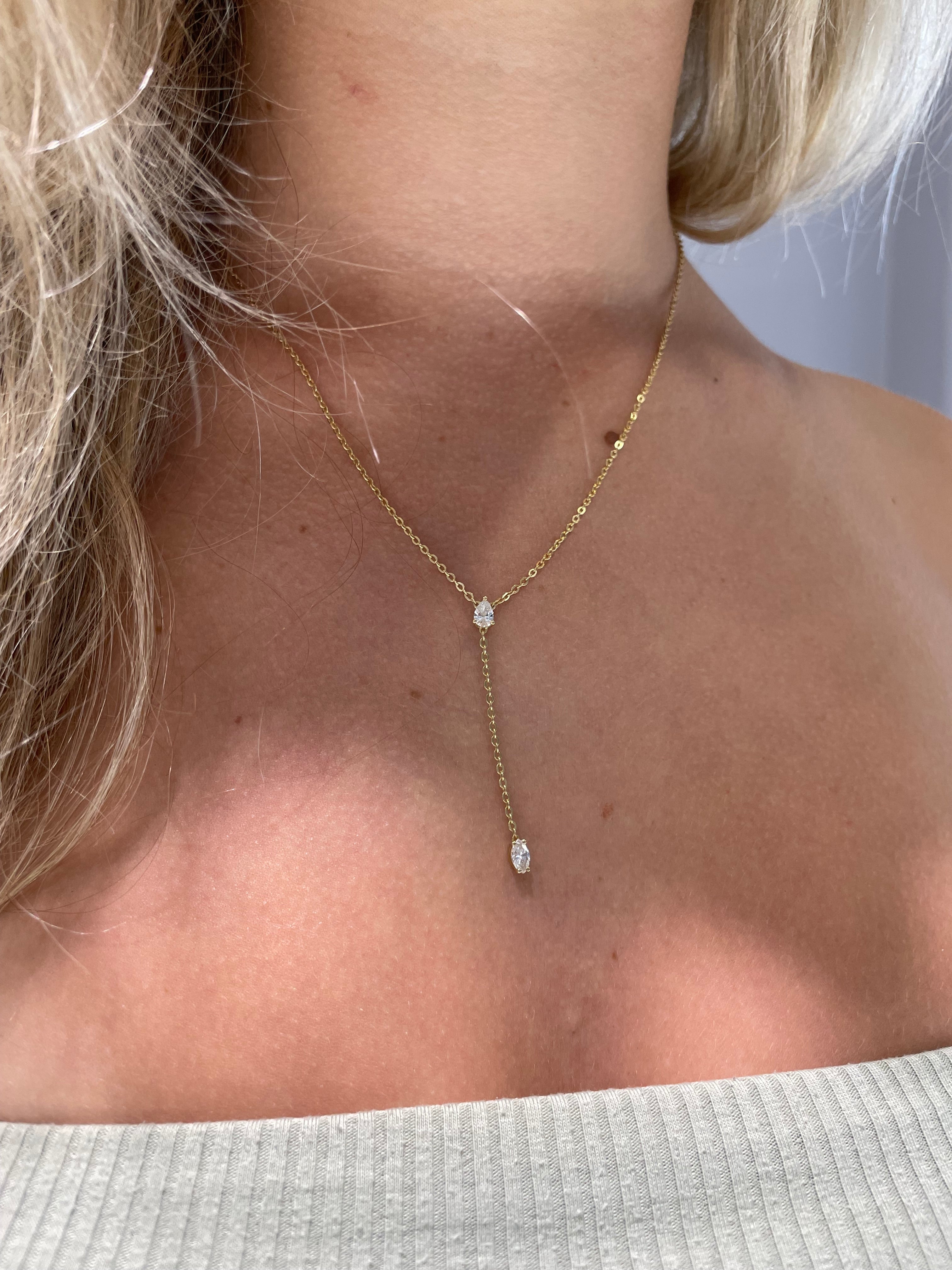 Diamond Pear and Oval Lariat Necklace