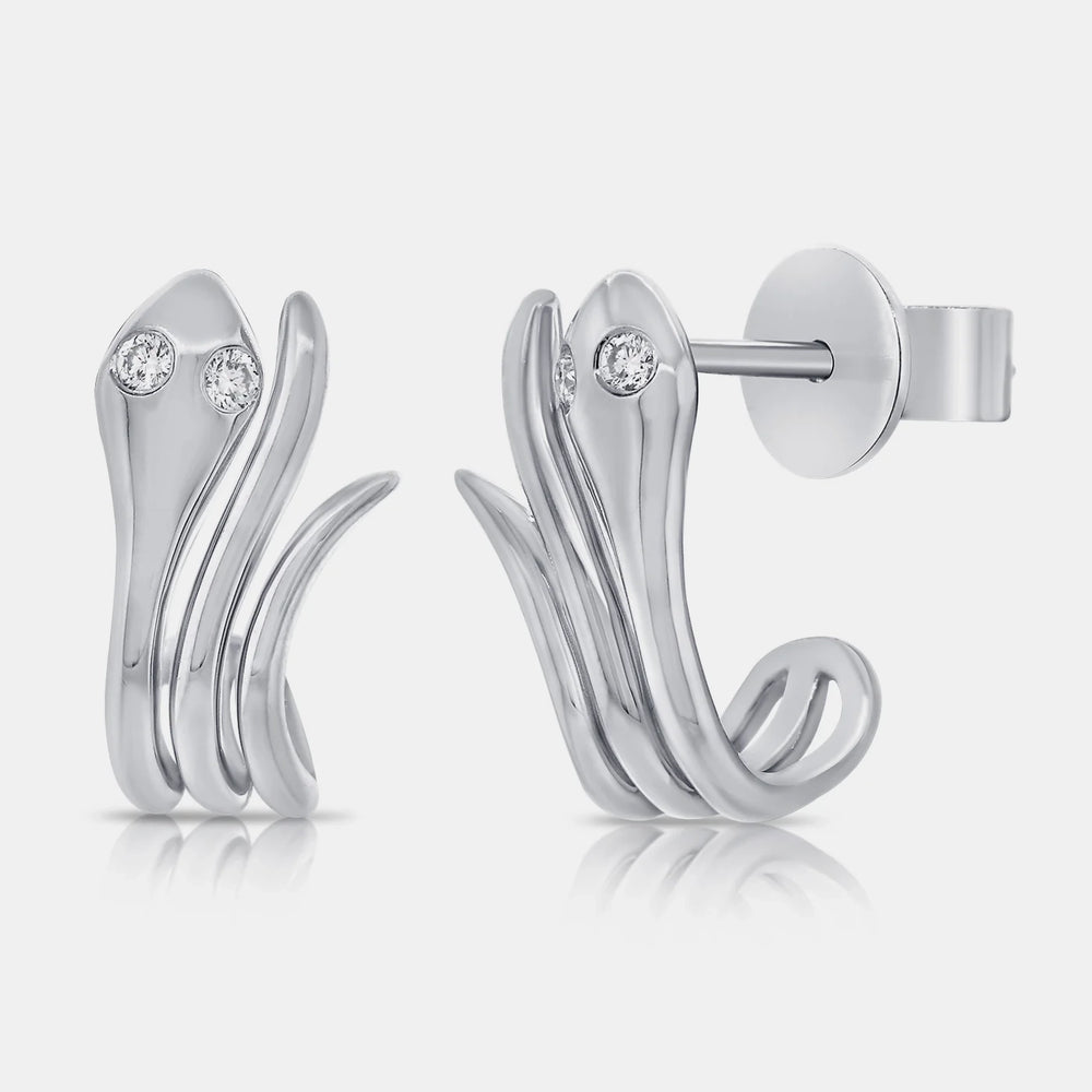 Gold Snake Earrings - 14K White Gold