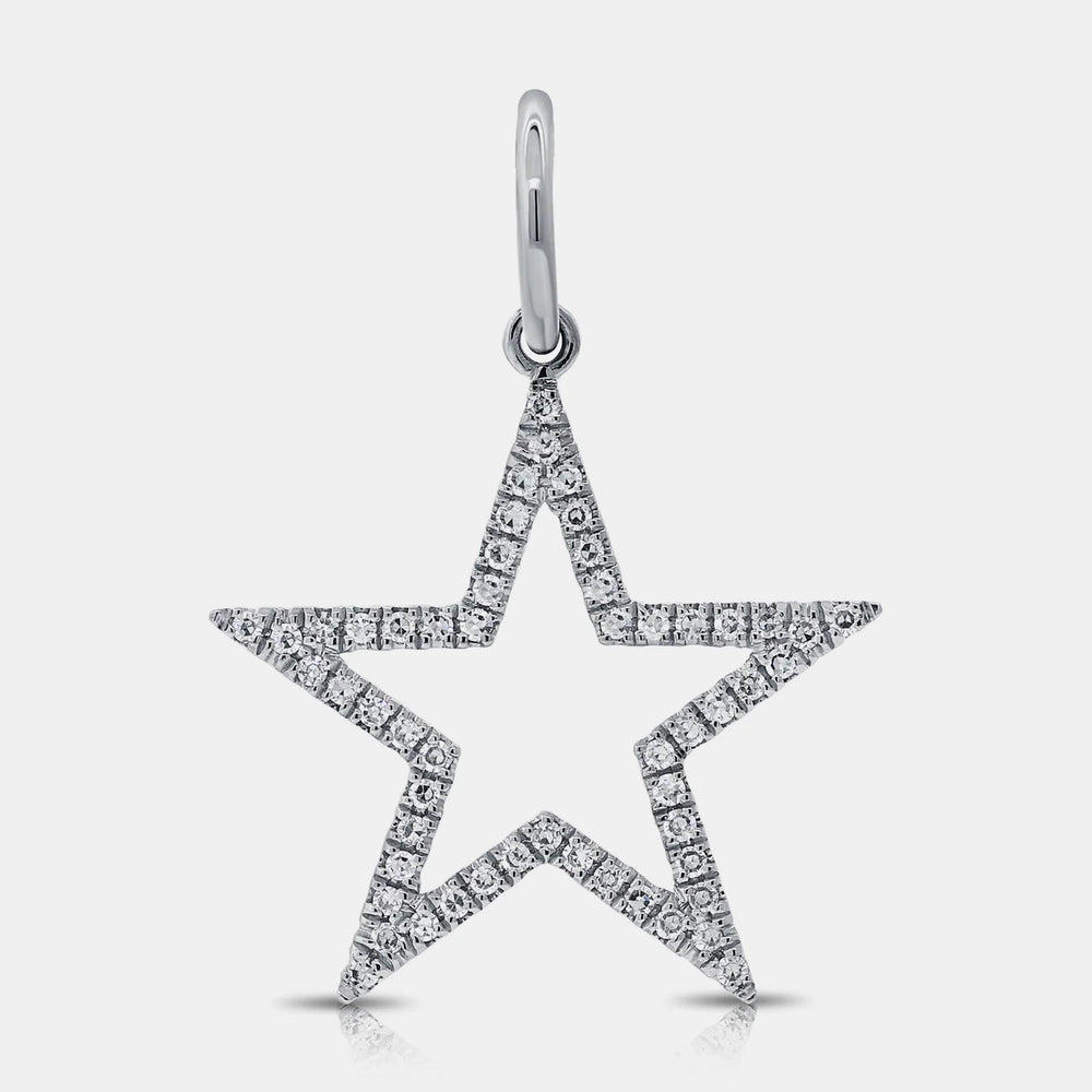 Diamond Open Star Charm - 14K White Gold