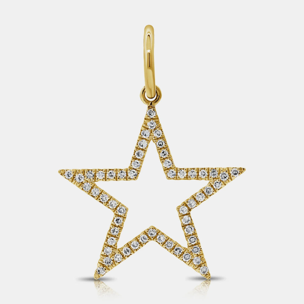 Diamond Open Star Charm - 14K Yellow Gold
