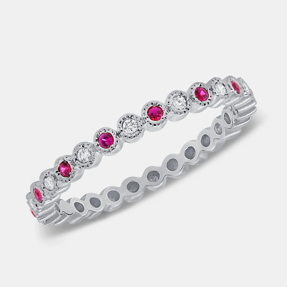 Diamond Ruby Ring - 14K White Gold