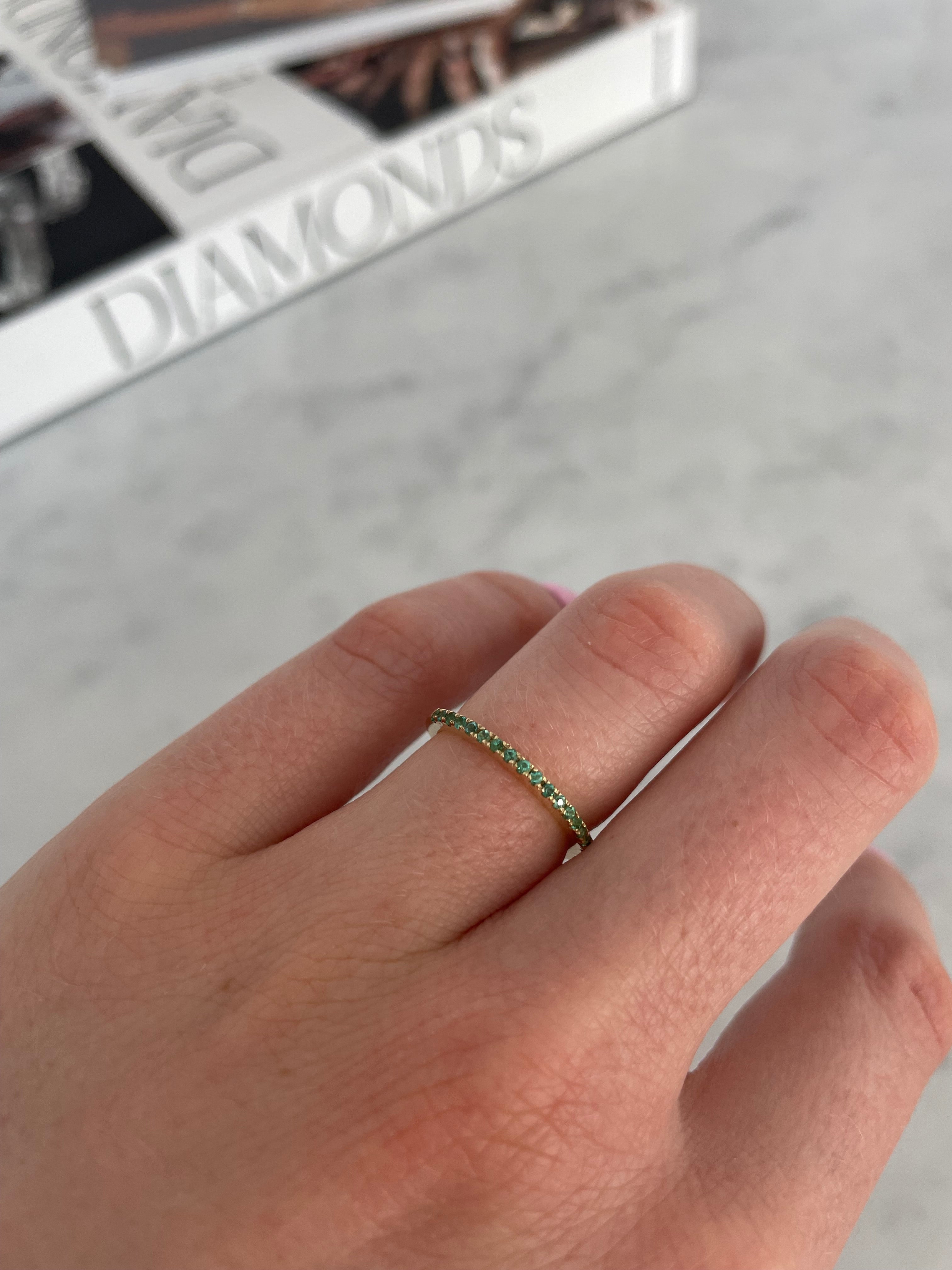 Stackable Pavé Green Emerald Ring