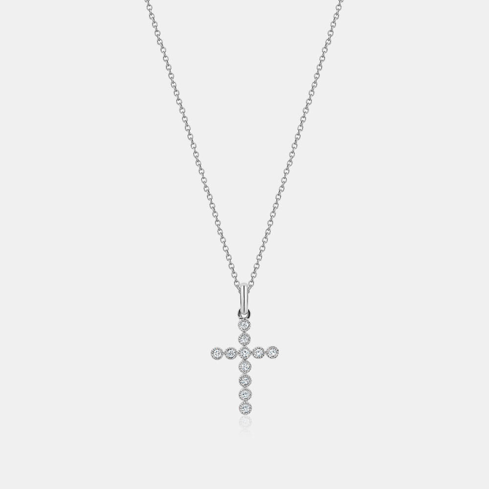Mini Diamond Milgrain Bezel Cross Necklace
