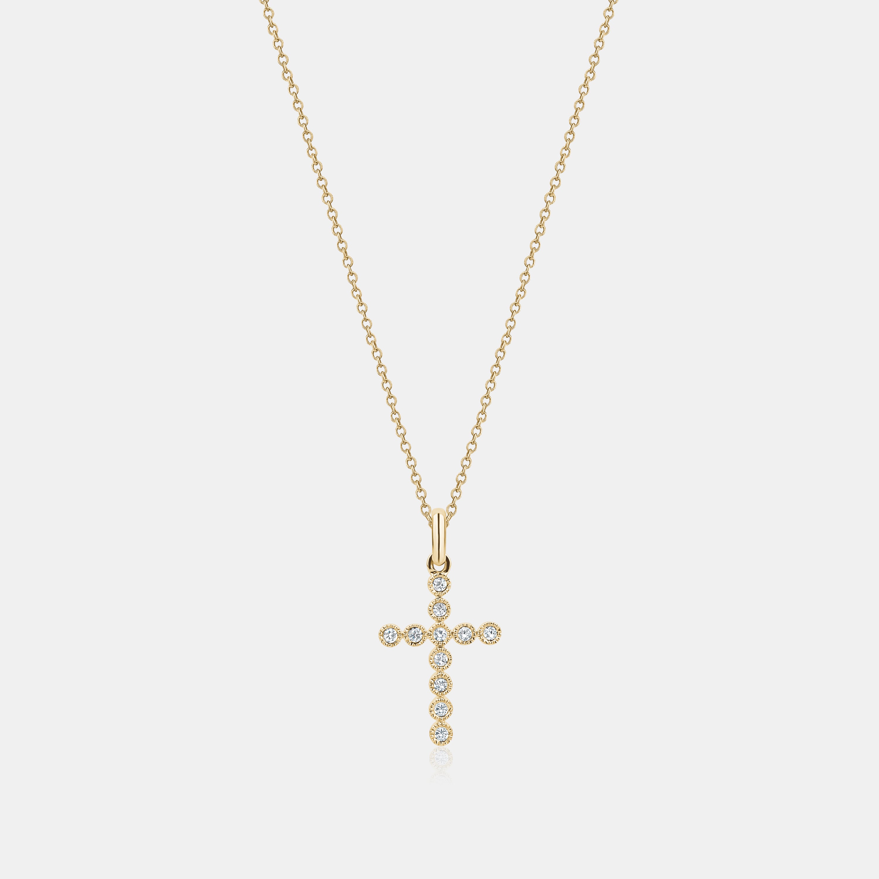 Mini Diamond Milgrain Bezel Cross Necklace