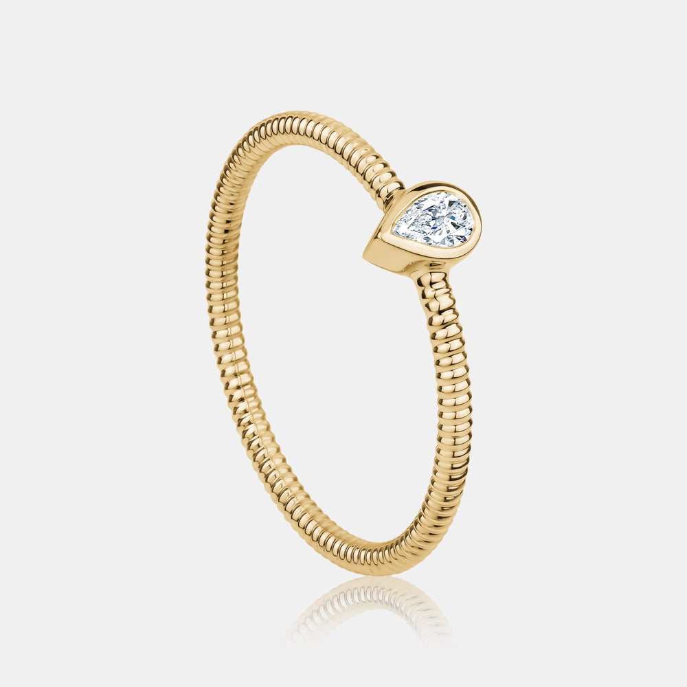Bezel Pear Diamond Ring - 14K Yellow Gold