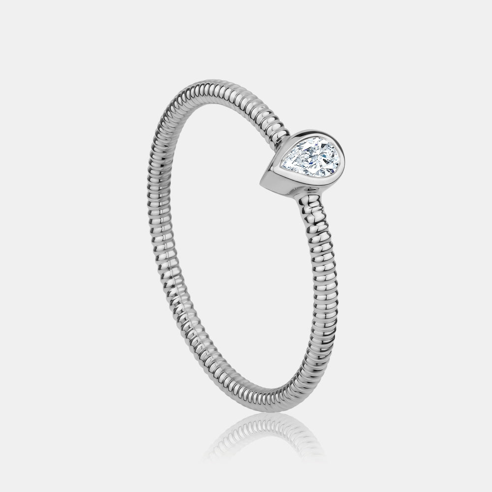 Bezel Pear Diamond Ring - 14K White Gold